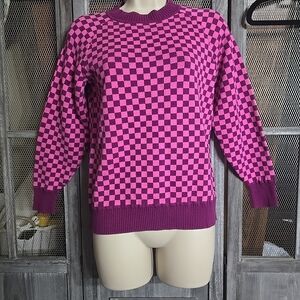 Future Collective 2-tone Pink Checkered Crew Neck Sweater